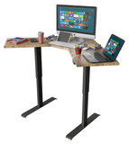 Dual Motor L-Shaped Standing Desk, Height Adjustable Electric Corner Desk, Home Office Table with Splice Board, Black Frame with Rustic Wooden TableTop (DML1000)