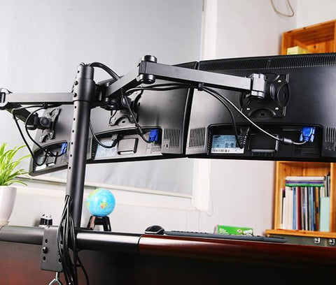 Triple Computer LCD Monitor Desk Mount VESA Stand - Black Heavy Duty Fully Adjustable Tilt, Swivel, Rotation | fits Three (3) Screens 13” to 24", (3MS-CTB)