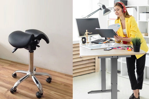 Combo of CE Certified Single Motor 2-Stage Standing Desk Frame with Ergonomic Adjustable Rolling Active Chair, (RT114+R4008)