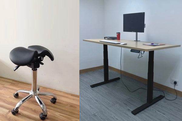 Combo of Dual Motor Electric Sit to Stand Workstation with Ergonomic Adjustable Rolling Active Chair, (DM8+R4008)