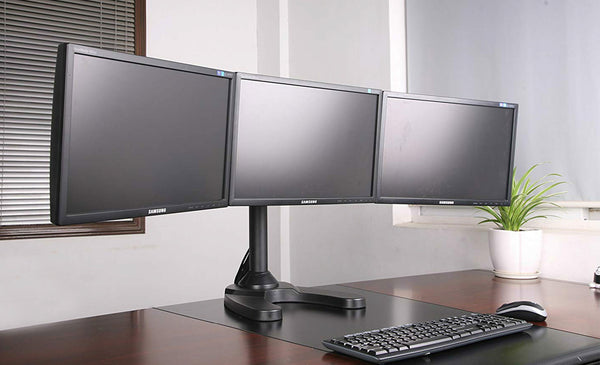 Triple Monitor Stand - Freestanding with White Wider Arms (3MS-FHW)