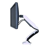 Gas Powered Monitor Arm Desk Mount Stand w/ vesa bracket , desk clamp & grommets for 17"-27" Screens : Tilt up/down 180°, free swivel left/right 360°, 360° rotation, free monitor rotation: landscape or portrait , free height adjustment - in White WGS001