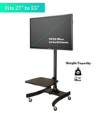 Mobile TV Stand with Mount Rolling TV Cart for 27” – 55” LCD LED Flat Screen TV with Wheels Shelves Height Adjustable TV Trolley (VCT11)