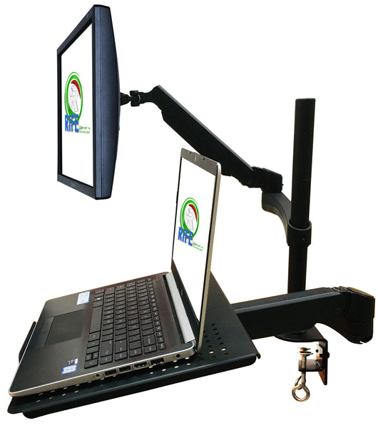 Rife Dual Arm Monitor & Laptop Mount - Heitgh and Angle Adjustment, 18" Pole (NA-G DC)