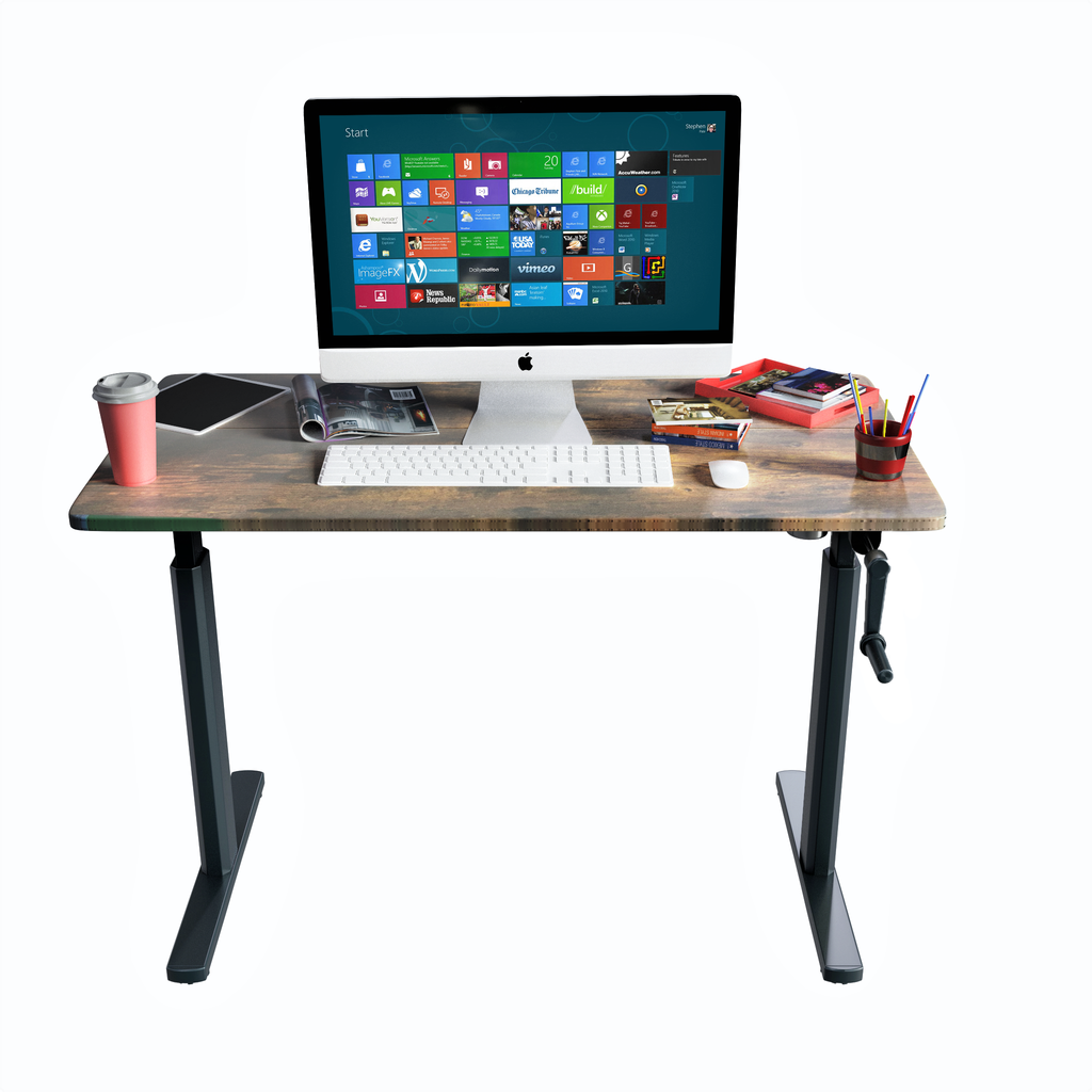 Manual Hand Crank Height Adjustable Desk, Fixed Width Sit Stand Home O