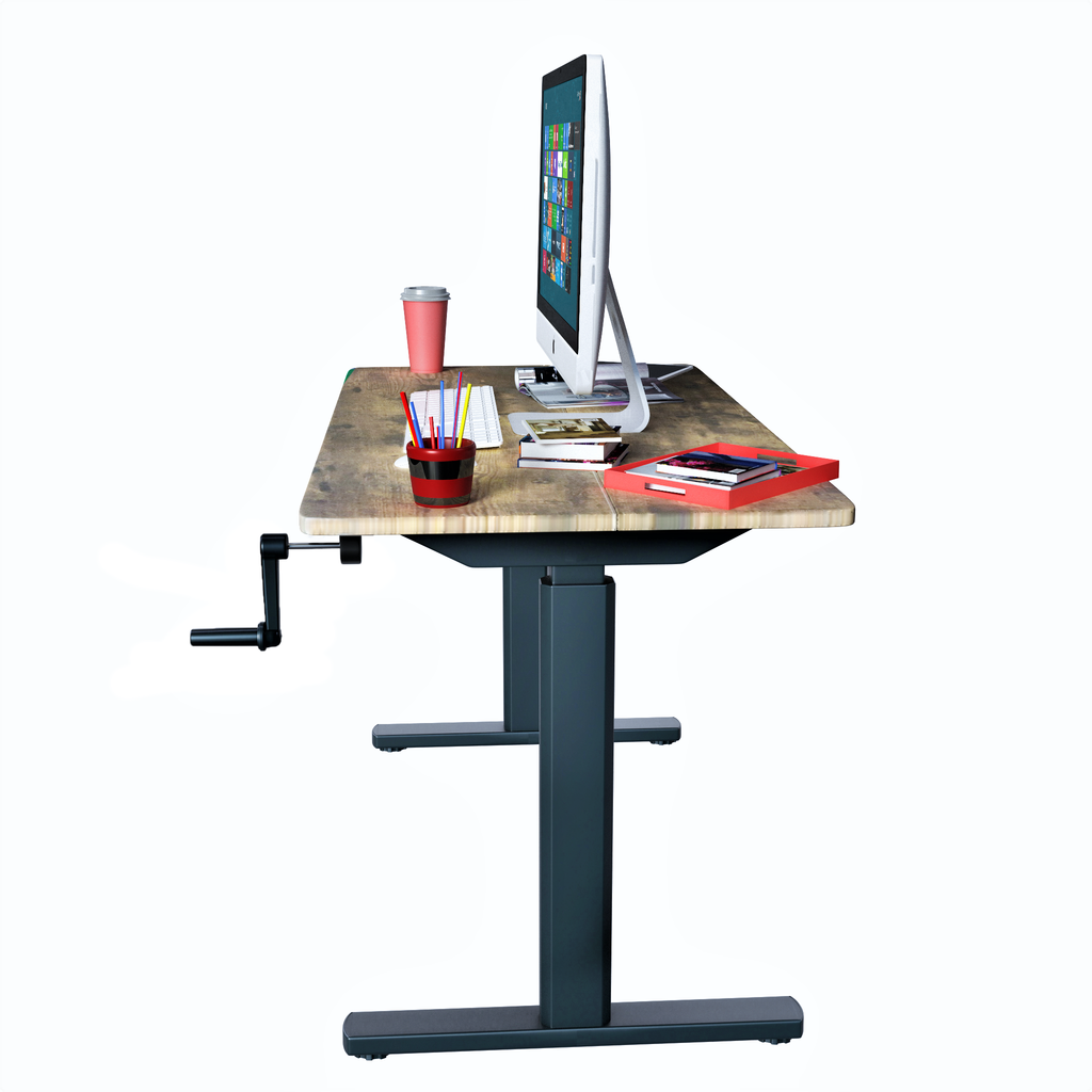 Manual Hand Crank Height Adjustable Desk, Fixed Width Sit Stand Home O