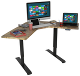 Dual Motor L-Shaped Standing Desk, Height Adjustable Electric Corner Desk, Home Office Table with Splice Board, Black Frame with Rustic Wooden TableTop (DML1000)