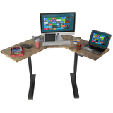 Dual Motor L-Shaped Standing Desk, Height Adjustable Electric Corner Desk, Home Office Table with Splice Board, Black Frame with Rustic Wooden TableTop (DML1000)