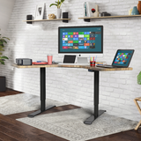 Dual Motor L-Shaped Standing Desk, Height Adjustable Electric Corner Desk, Home Office Table with Splice Board, Black Frame with Rustic Wooden TableTop (DML1000)