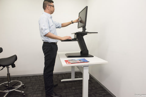 Black Height Adjustable Standing Desk Gas Spring Monitor Riser  , Tabletop Sit to Stand Workstation Converter (model RDF)