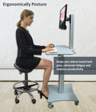 Sit Stand Mobile Workstation with Gas Spring Height adjustments and Keyboard Tray, Optional CPU Holder, Printer Shelf, Silver (MCT10)