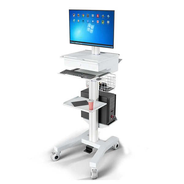 Computer Medical Cart, for 15”-27” Screens, Height Adjustable, Lockable Drawers, Gray (HSC-NEW)