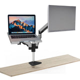 Gas Spring Monitor and Laptop Desk Mount, Single Gas Spring Arm Stand/Holder up to 27" Computer, Full-Motion Height Adjustment and Clamp/Grommet Mounting, Silver/Black (RCLM-SB)