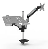 Gas Spring Monitor and Laptop Desk Mount, Single Gas Spring Arm Stand/Holder up to 27" Computer, Full-Motion Height Adjustment and Clamp/Grommet Mounting, Silver/Black (RCLM-SB)