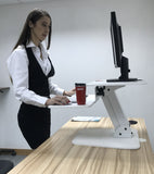 White Height Adjustable Standing Desk Gas Spring Monitor Riser, Tabletop Sit to Stand Workstation Converter (model RDFW)