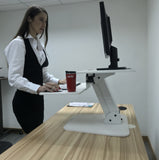 White Height Adjustable Standing Desk Gas Spring Monitor Riser, Tabletop Sit to Stand Workstation Converter (model RDFW)