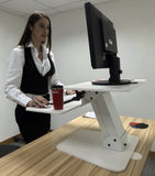 White Height Adjustable Standing Desk Gas Spring Monitor Riser, Tabletop Sit to Stand Workstation Converter (model RDFW)