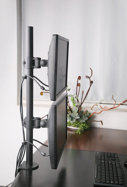 VESA Full Motion Dual Vertical Arm Desk Monitor Mount Stand with Fully Adjustable Arms Fits 2 Screens up to 27" (Black) (2MSCTV)