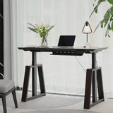 Single Motor Electric Sit to Stand Workstation, Height Adjustable with Supportive Legs, Parquet Smoke Wood Veneer (R3032)