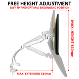 White Gas Powered Monitor Arm Desk Mount Stand w/ vesa Bracket for 17"-27" Screens Tilt Up/Down 180, Swivel Left/Right 360, 360 Monitor Rotation-Landscape or Portrait Height Adjustment (LMSDS)