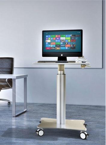 Sit-Standing Mobile Laptop Cart, Rolling Desk with Height Adjustable 31.5" x 23.6" Platform, Supports up to 17.6 lbs, Silver (LPC05)