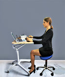 Pneumatic Sit-Stand Mobile Laptop Cart, Height Adjustable Multi-Purpose Rolling Podium Lectern with Wheels Laptop Workstation, Silver (LPT-S)
