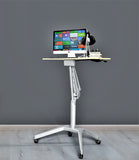 Pneumatic Sit-Stand Mobile Laptop Cart, Height Adjustable Multi-Purpose Rolling Podium Lectern with Wheels Laptop Workstation, Silver (LPT-S)