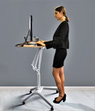 Pneumatic Sit-Stand Mobile Laptop Cart, Height Adjustable Multi-Purpose Rolling Podium Lectern with Wheels Laptop Workstation, Silver (LPT-S)