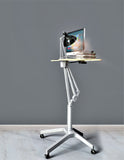 Pneumatic Sit-Stand Mobile Laptop Cart, Height Adjustable Multi-Purpose Rolling Podium Lectern with Wheels Laptop Workstation, Silver (LPT-S)