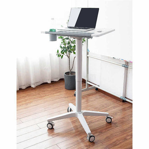 Movable Laptop Desk With 4 Castors, Sit-Stand Mobile Laptop Computer Desk Cart,Height Adjustable, Aluminum Alloy Base, Bed Side Table For Laptop Desk Notebook Stand Tray, (R110)
