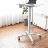 Movable Laptop Desk With 4 Castors, Sit-Stand Mobile Laptop Computer Desk Cart,Height Adjustable, Aluminum Alloy Base, Bed Side Table For Laptop Desk Notebook Stand Tray, (R110)