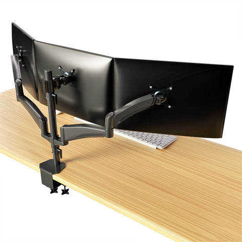 Gas Spring Triple Monitor Desk Mount Arm/Stand, Fully Adjustable Arms, Fits up to 27" Screens, Black (3MSG)