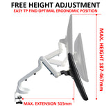 Single Gas Spring Desktop Mount Arm, Adjustable VESA Mount Desk Stand with Clamp Base, Fits 13 to 27 Inch LCD Computer Monitors, White (L2W)