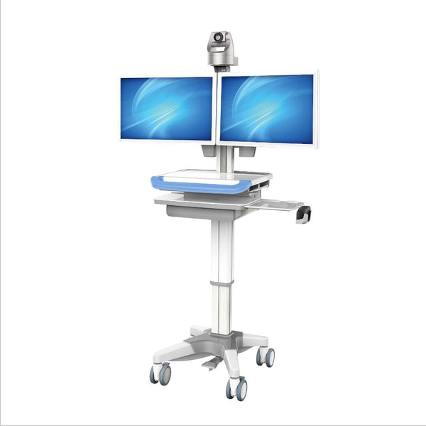 DUAL MONITOR MEDICAL CART WITH LOCKABLE WHEELS FOR TELEMEDICINE MODEL HSC-03G