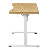 Single Motor Electric Sit to Stand Workstation with In-Built Drawer, Height Adjustable with Supportive Legs, Bamboo Top (R3071)