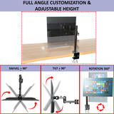 Heavy-Duty Single Fully Adjustable Monitor Arm Stand Mount Fits One Screen 13-32 inch 22lbs for Monitor Computer Screen 13 to 32 Inch, C-Clamp Base, VESA 75×75, 100×100, Black (RCBIG1)