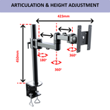 Heavy-Duty Single Fully Adjustable Monitor Arm Stand Mount Fits One Screen 13-32 inch 22lbs for Monitor Computer Screen 13 to 32 Inch, C-Clamp Base, VESA 75×75, 100×100, Black (RCBIG1)