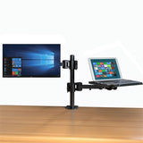 Desktop Dual LCD Fully Adjustable Single Computer Monitor and Laptop Desk Mount Combo Black Stand | Fits 13"-27" Screens and up to 17" Laptops (RCPRLM)