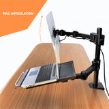 Desktop Dual LCD Fully Adjustable Single Computer Monitor and Laptop Desk Mount Combo Black Stand | Fits 13"-27" Screens and up to 17" Laptops (RCPRLM)
