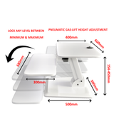 White Height Adjustable Standing Desk Gas Spring Monitor Riser, Tabletop Sit to Stand Workstation Converter (model RDFW)