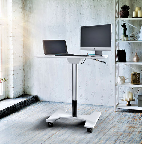 Ajustable Sit-Stand Laptop Desk Workstation Muti-Purpose Rolling Podium Lectern with Wheels Laptop Workstation, White (LPC09)