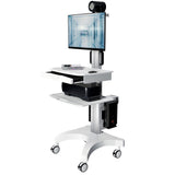 Single Monitor Medical Cart With Lockable Wheels and Camera Shelf For Telemedicine, White (HSC08)