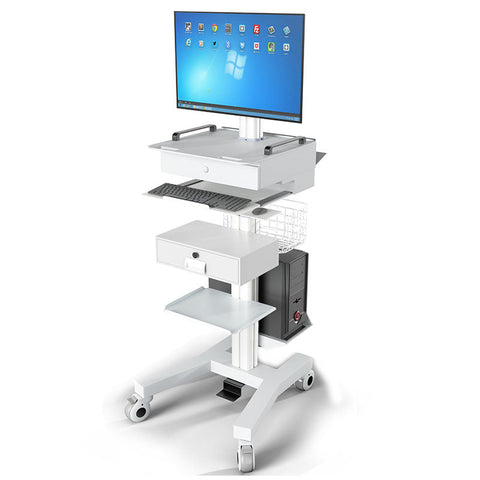 Computer Medical Cart, for 15”-27” Screens, Height Adjustable, Lockable Drawers, Gray (HSC-DNEW)