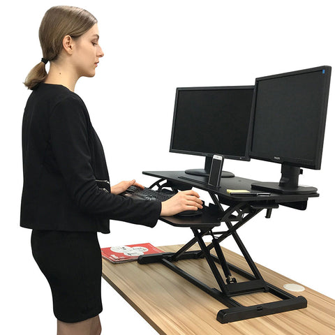 Instant  Standing Desk Sit-Stand Desk Converter for Laptop, 1 or 2 Desktop, Stepless Any height  lock Height Adjustable, Ergonomic, Gas Spring Arm, Free Standing, Easy Installation, (RTE)