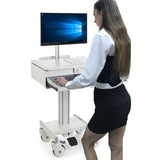 Computer Medical Cart, for 15”-27” Screens, Height Adjustable, Lockable Drawers, Gray (HSC-DM)