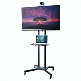 Mobile TV Stand Rolling TV Cart Floor Stand with Mount on Lockable Wheels Height Adjustable Shelf for 32-65 inch Flat Screen or Curved TVs Monitors Display Trolley Stand Loading 110lbs, Black (VCT01-T)