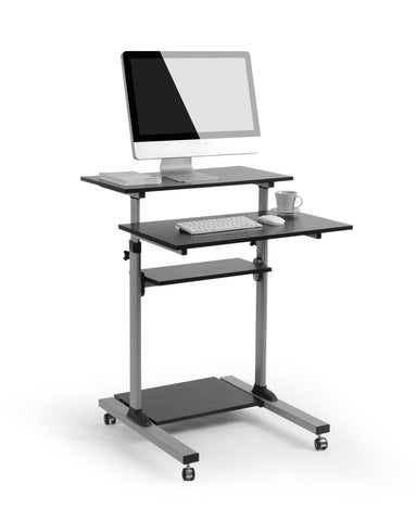 Mobile Stand Up Desk/Height Adjustable Computer Work Station Rolling Presentation Cart (for Monitor or Laptop), (MCT07)