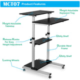 Mobile Stand Up Desk/Height Adjustable Computer Work Station Rolling Presentation Cart (for Monitor or Laptop), (MCT07)