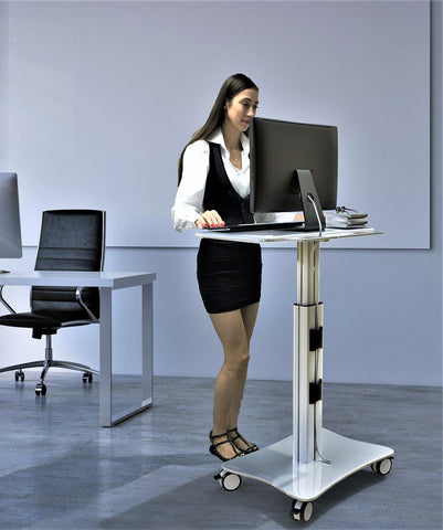 Sit-Standing Mobile Laptop Cart, Rolling Desk, 25.5" x 14" Platform, Supports up to 17.6 lbs, Silver (LPC05-S)