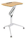 Pneumatic Sit-Stand Mobile Laptop Cart, Height Adjustable Multi-Purpose Rolling Podium Lectern with Wheels Laptop Workstation, Silver (LPT-S)